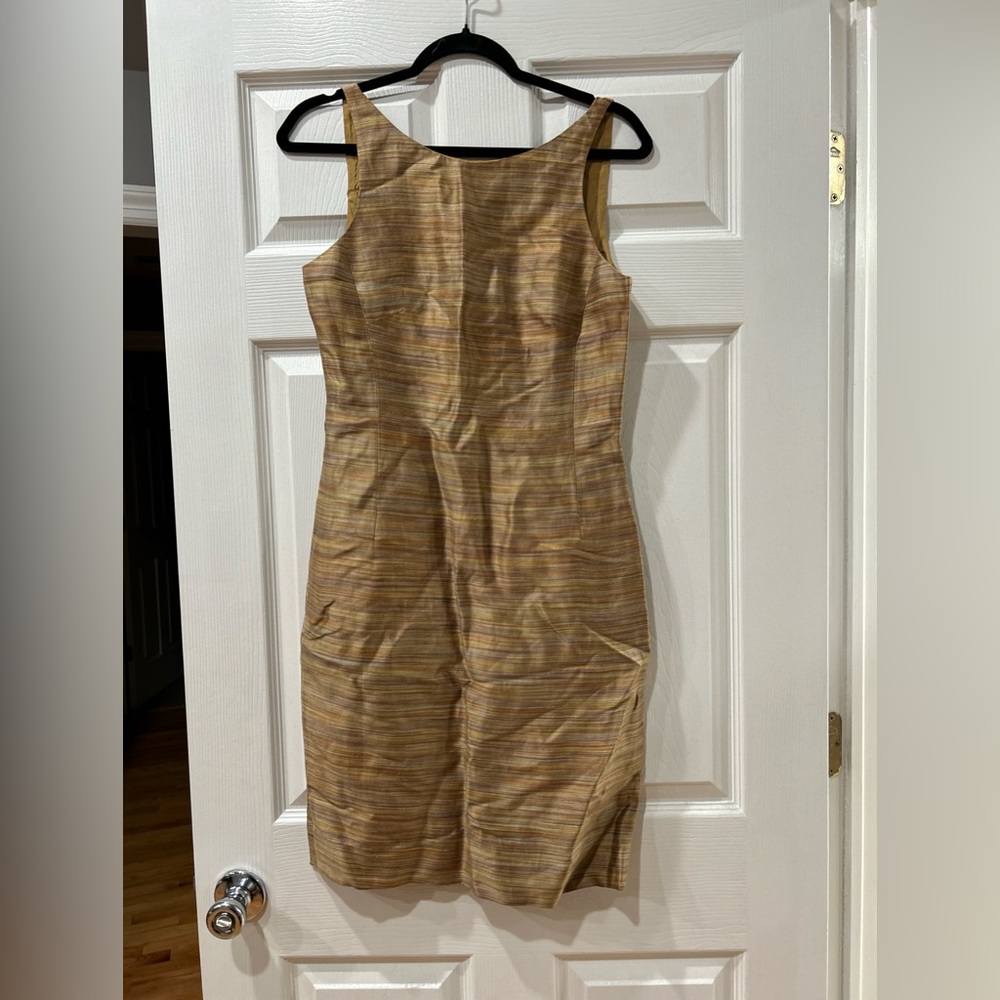 Barneys NY Gold Silk Dress size 8 open back vintage stunning